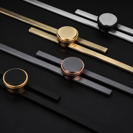 Skinny designer cabinet handle from the Atcraft Aura Collection