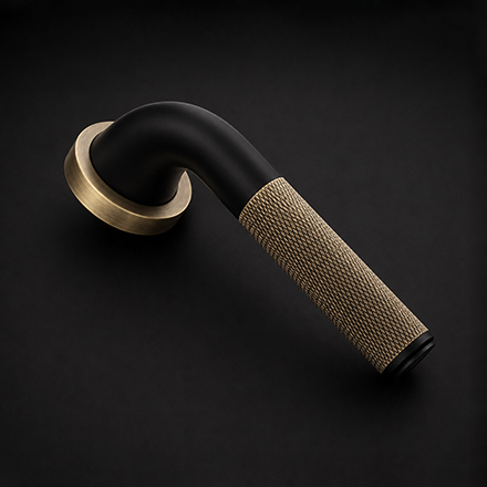 Cone designer rose handle on rosette from the Atcraft Aura Collection