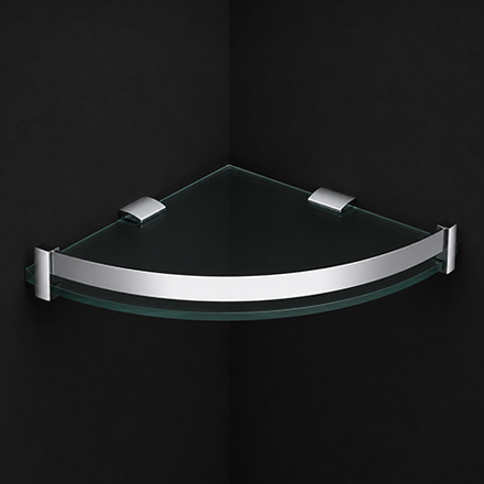 Dark metal corner shelf with polished brass wall mounts