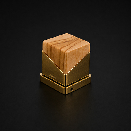 Wood and brass T-bar cabinet handle with dark accents