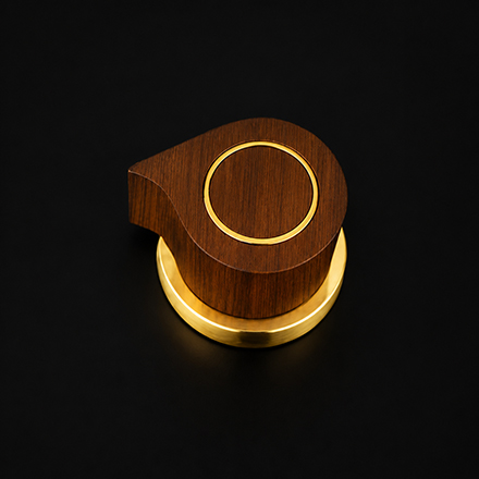 Round wooden cabinet knob with brass accent stem